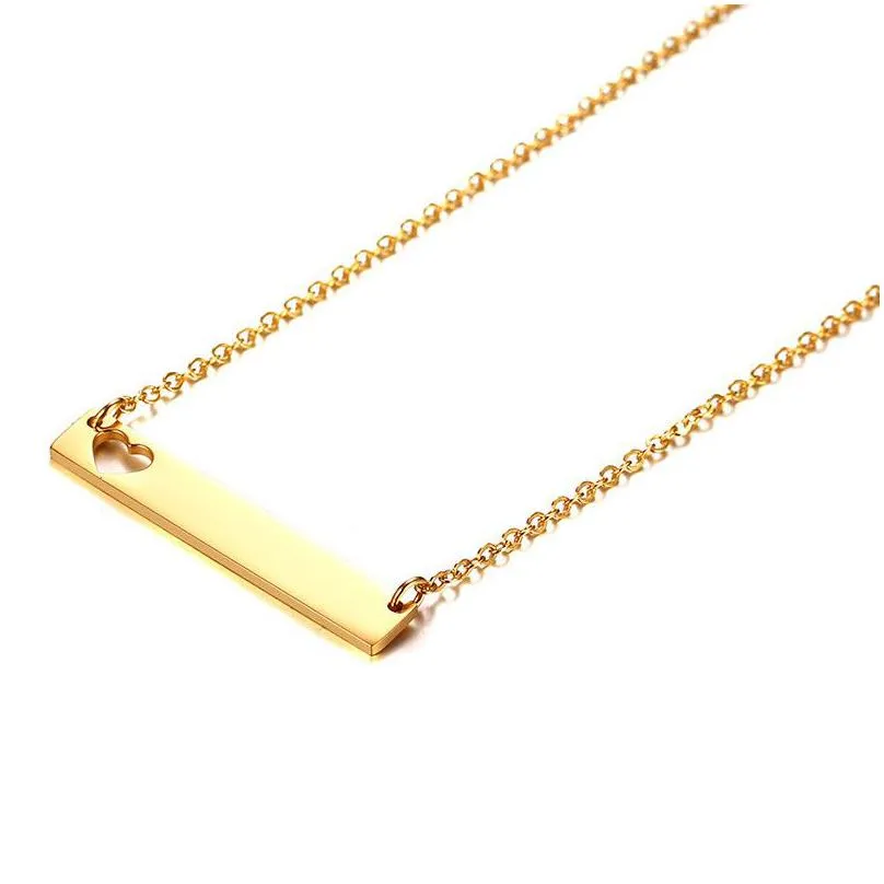 Pendant Necklaces Love Heart Necklace Fashion Gold Solid Blank Bar Pendant Stainless Steel Necklaces For Buyer Own Engraving Jewelry D Dh58J