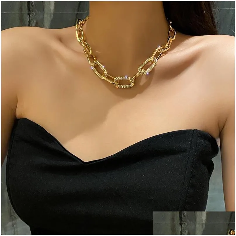 Chains Punk Chunky Thick Stainless Steel Chain Choker Necklace Goth Gothic Printed Short Clavicle Necklaces Collar Jewelry Jewelry Nec Dhxkj