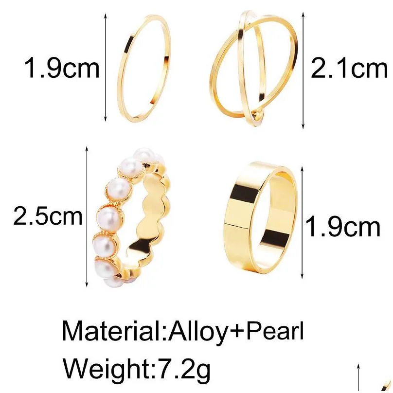 Band Rings Creative Retro Inlaid Pearl Ring For Women Vintage Gold Sier Color Joint Rings Set Female Elegant Fashion Jewelry Gifts Jew Dh3Rt
