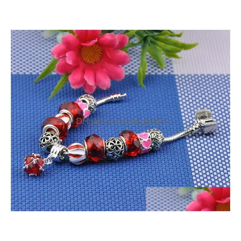 europe style designer jewelry diy hand beads snake chain good luck beaded charm bracelet red green purple