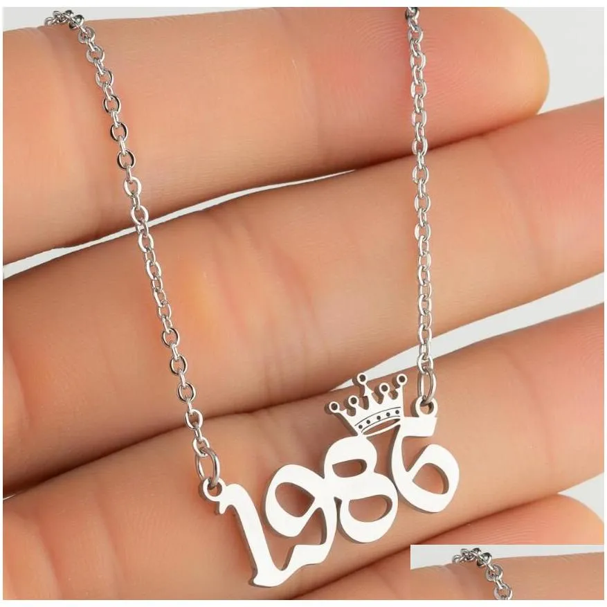 personalized birth year number necklaces custom crown initial necklace pendants for women girls birthday jewelry special years