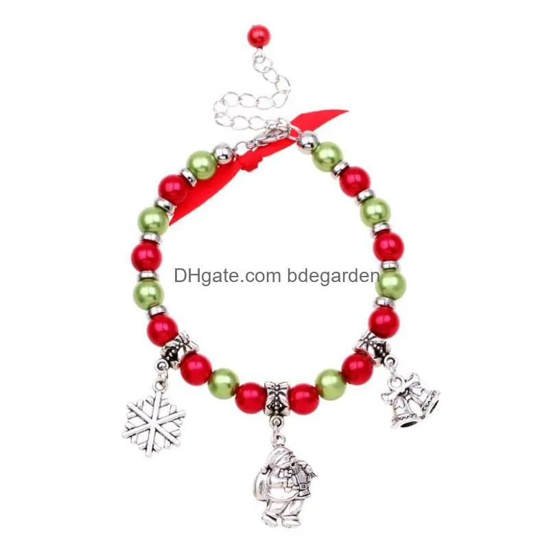 christmas gift fashion jewellery bracelets snowflake santa claus bell imitation pearl beads charm bracelet hand chain