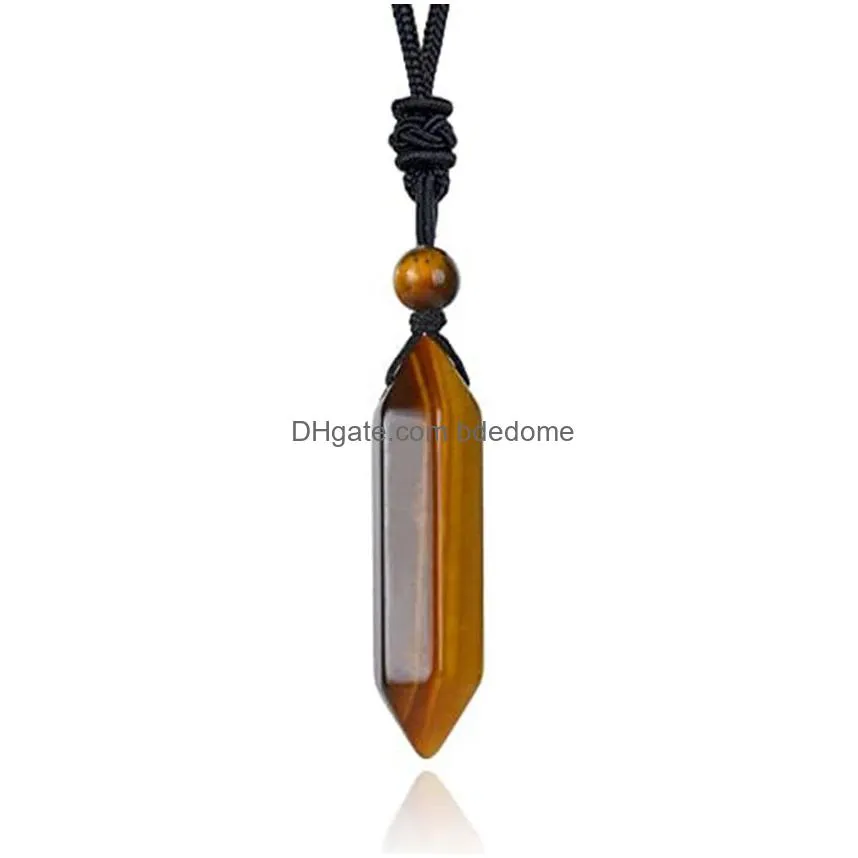 Pendant Necklaces Vintage Hexagonal Column Pendant With Rope Natural Healing Chakra Crystal Birthday Gift For Friends And Family Jewel Dhnx3