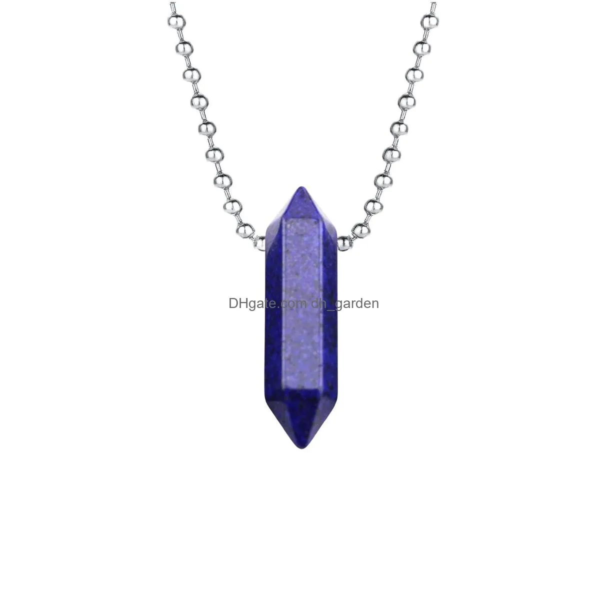 minimalist style natural gem double pointed hexagonal column pendant necklace chakra crystal protector gem