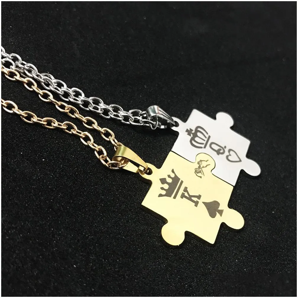 Pendant Necklaces Letters K Q Couple Necklaces With Crown Stainless Steel Tag Pendant Necklace King Queen Engraved Men Jewelry Gift Je Dhb9U