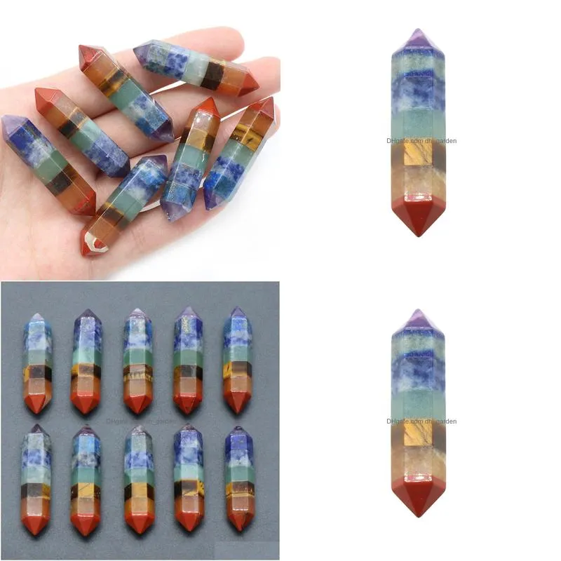 natural gemstone 7 chakra double pointed hexagonal pillar for jewelry diy hexagonal pillar energy healing crystal