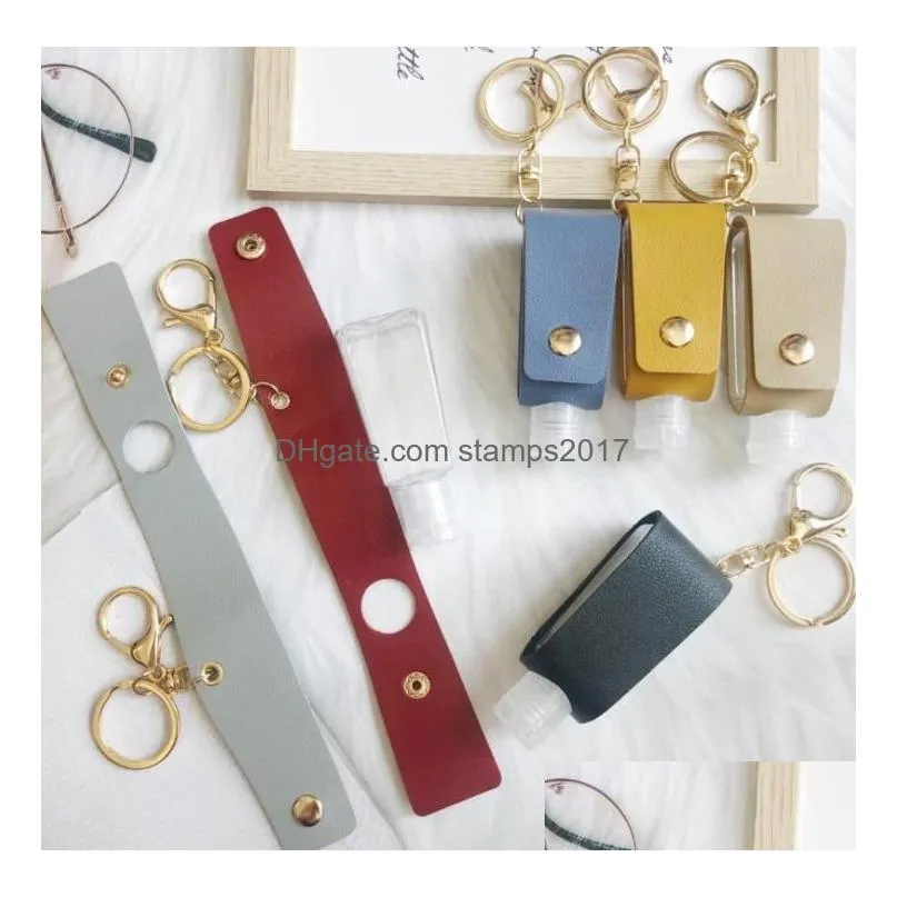 party supplies hand sanitizer bottle holder pu leather keychain bags with 30ml handsanitizer bottles cover case keyring sn4084