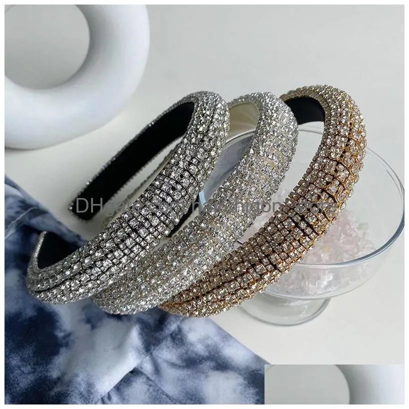 luxury baroque full rhinestone sponge headband fashion hair accessories women rhinestone shiny hairbands cute hair hoop headwear