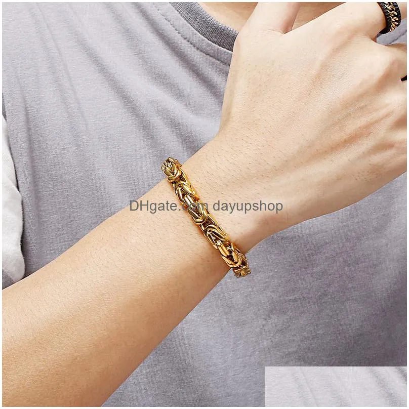 bangle hiphop chain bracelets for men never fade gold color stainless steel bracelet manly wrist 866