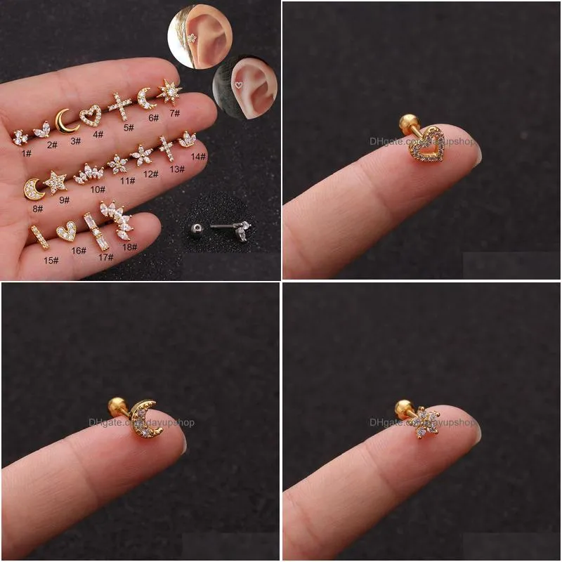 stud 1piece heart piercing earrings for women jewelry stainless steel moon star flower earring mother day 221119