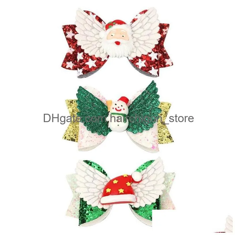 ins 3inch christmas double-deck hair bows girls hair clips sequin cartoon kids barrettes party baby bb clip designer hair accessories