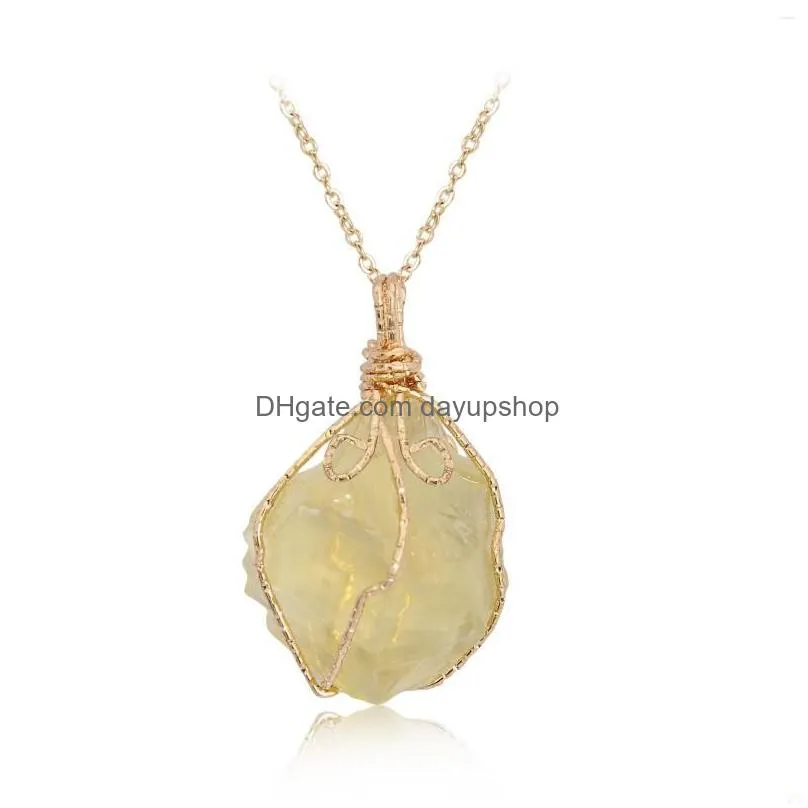 pendant necklaces europe and the united states natural stone amethyst raw twisted wire energy gem tied string