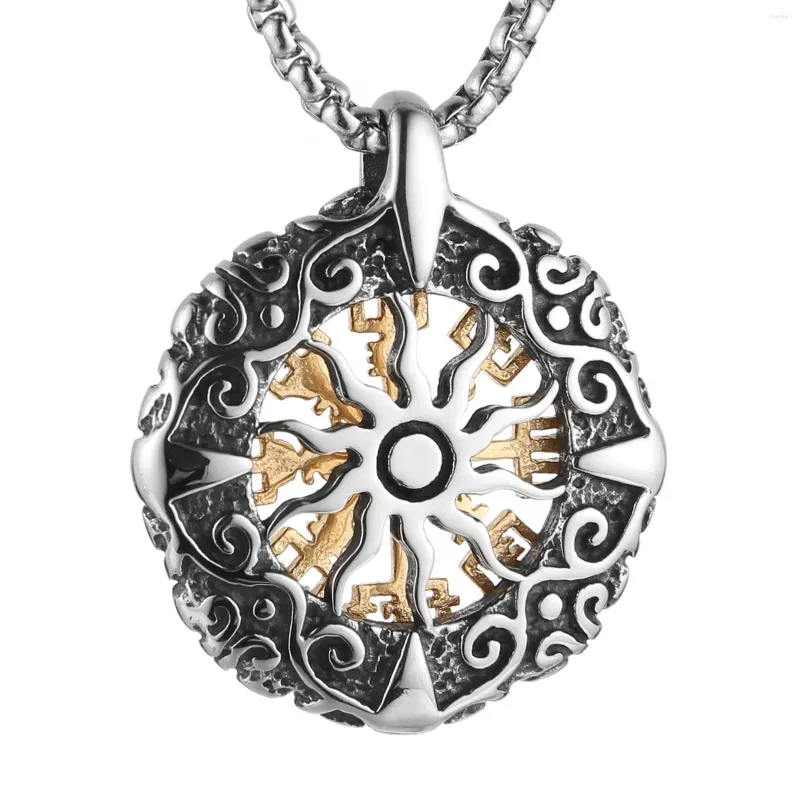 pendant necklaces hzman norse  vegvisir compass necklace stainless steel retro hollow sun amulet jewelry gift for men boys