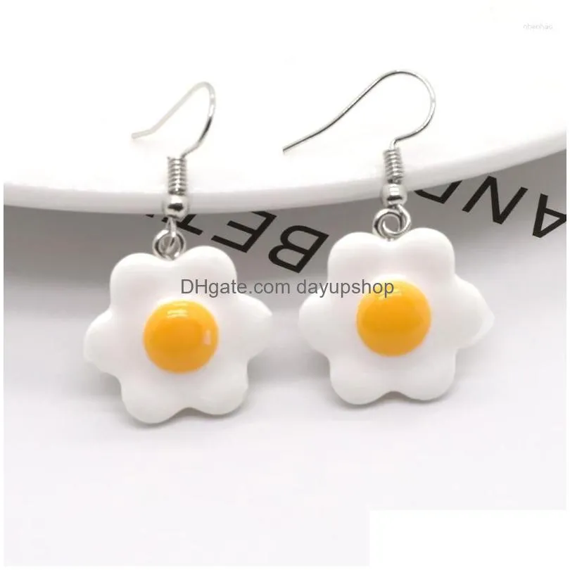 dangle earrings 1 pair cute flower fried egg drop for women gift fashion creative kawaii yolk poached food jewelry