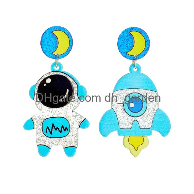 yaologe acrylic exaggerated colorful big drop earrings for women cartoon dog rainbow astronaut ear jewelry party gift dangle earrings