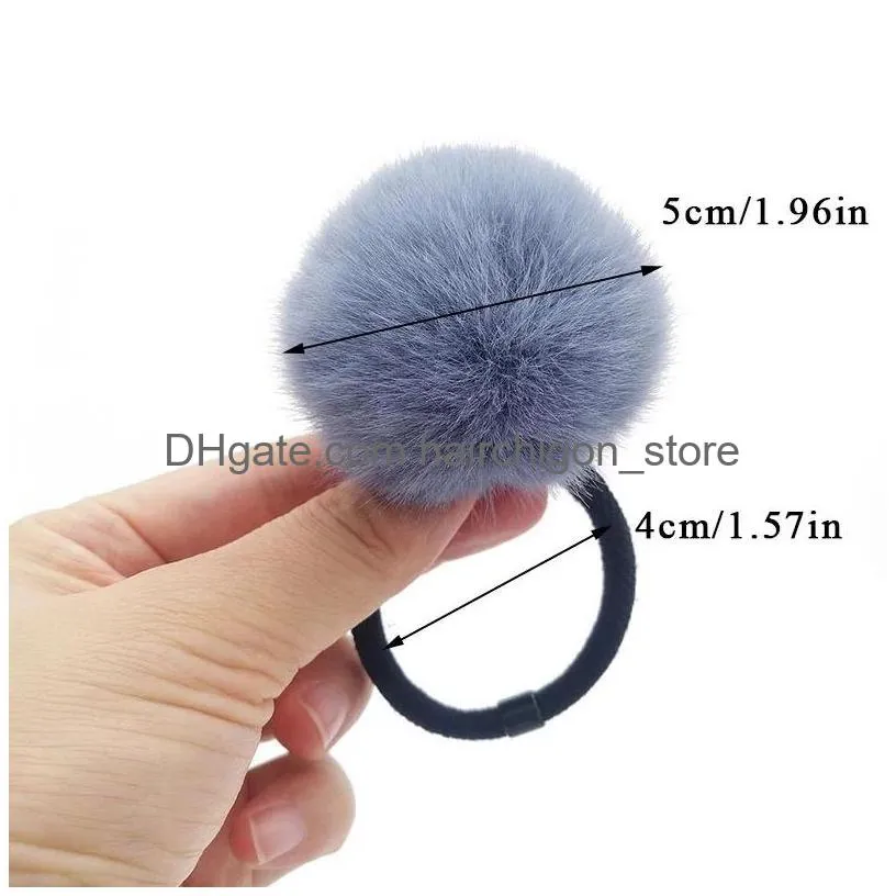 soft rabbit fur plush elastic hair bands scrunchies women girls ponytail holder rope furry pompom hair ties hair accessories