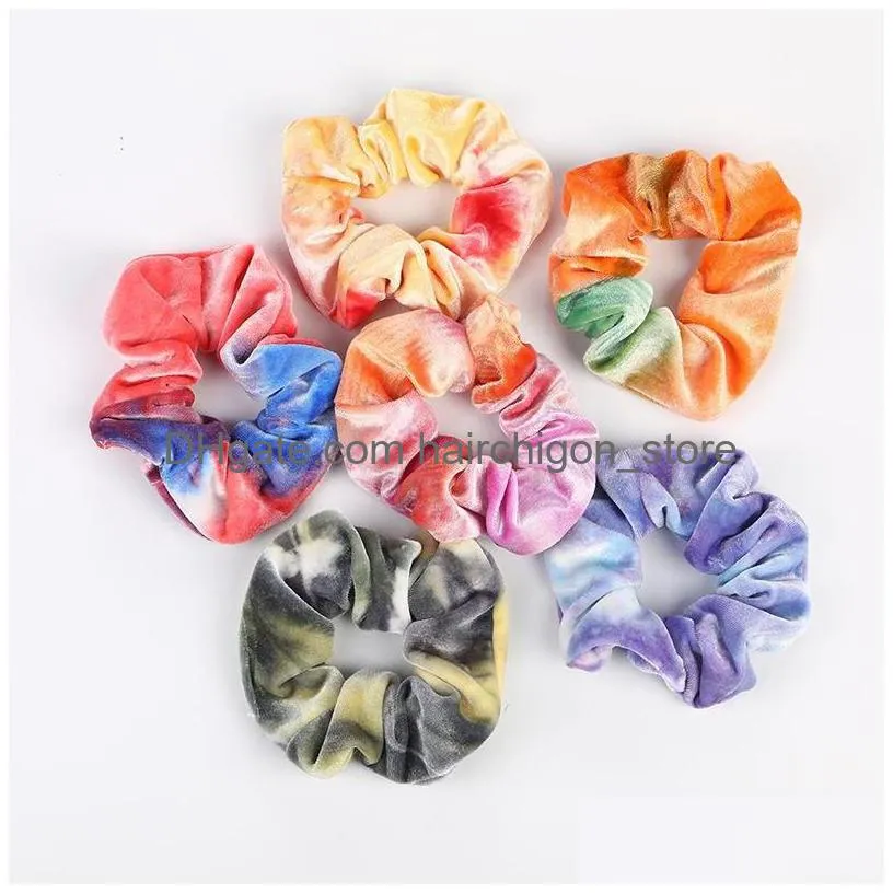 9 colors ins velvet hair scrunchies tie dye hair band stretchy rainbow hairbands women loop holder girls hair accessories