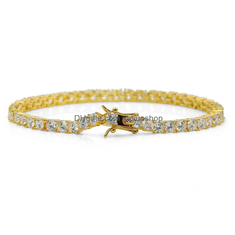 bangle brass tennis bracelet aaa cz 3mm 4mm 5mm 1 row cubic zirconia gold silver color bracelet for men women iced out hip hop jewelry