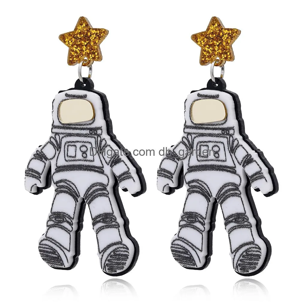 yaologe new punk astronauts drop earrings for women retro statement metal acrylic fashion funny dangle earring jewelry for party