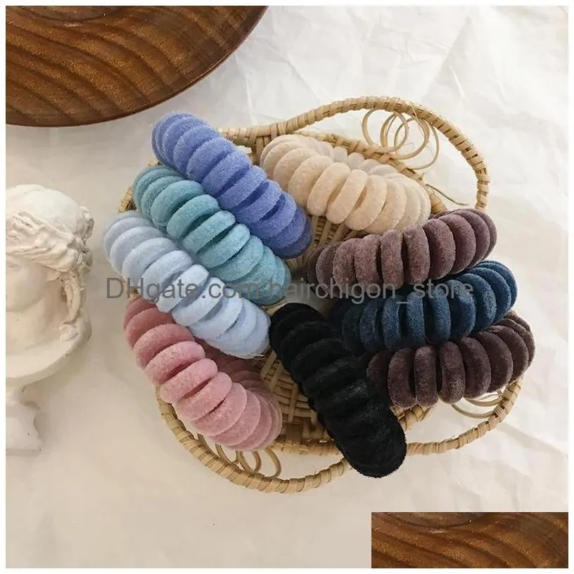 high quality flocking telephone wire cord hair tie girls elastic hair band ring rope candy color bracelet stretchy hairbands mixed
