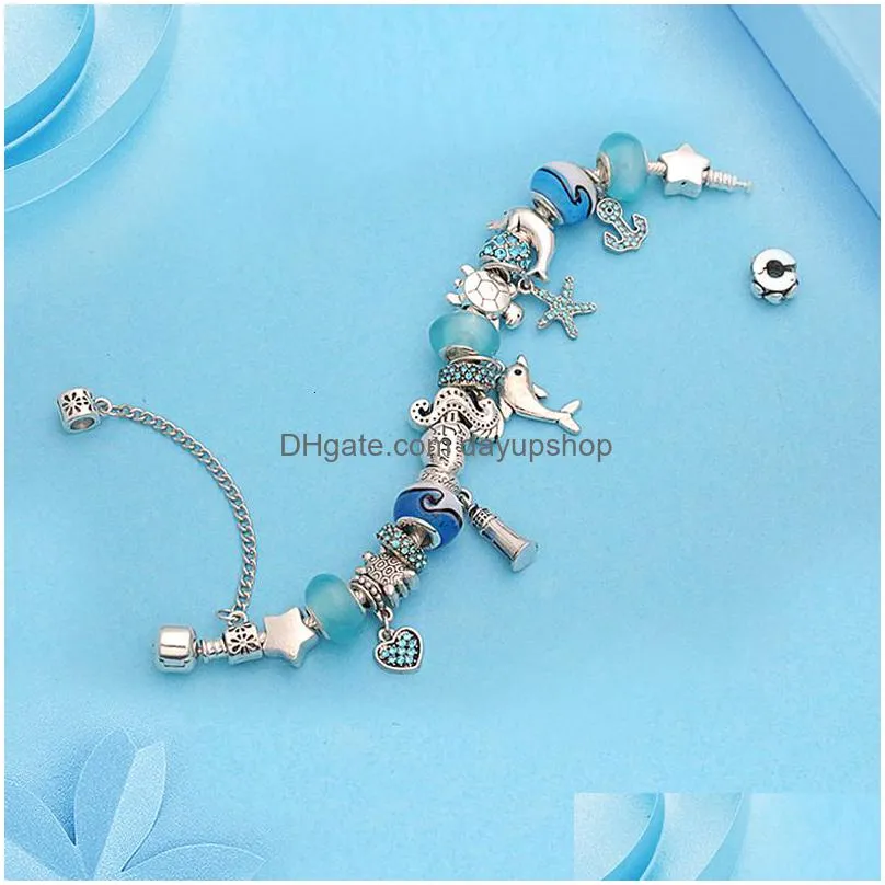 charm bracelets design  bangles for women jewelry gift blue murano crystal glass diy bead 230215