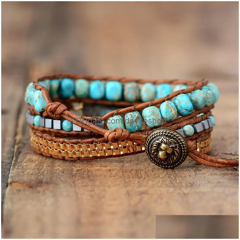 bangle high end leather wrap bracelets w stones vintage weaving statement art chain bracelet jewellery gifts 220831