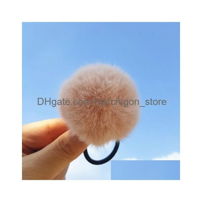 soft rabbit fur plush elastic hair bands scrunchies women girls ponytail holder rope furry pompom hair ties hair accessories