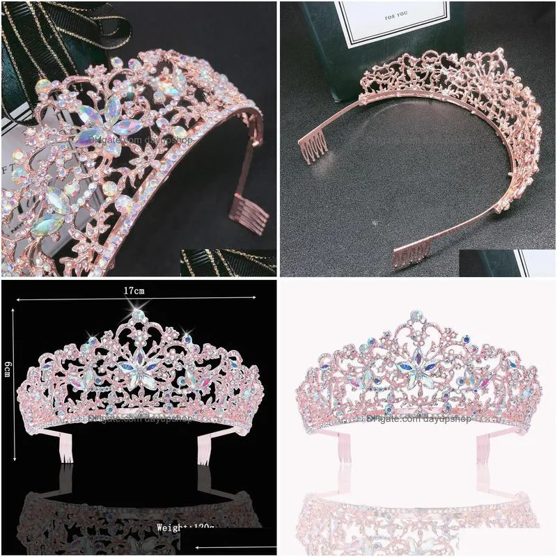 wedding hair jewelry baroque vintage rose gold color crystal flowers bridal tiaras crown pageant crowns with comb accessories 220831