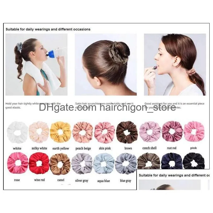  fashion satin women girls solid color elastic hair bands sweet simple colors sports dance scrunchie girls hair accessories