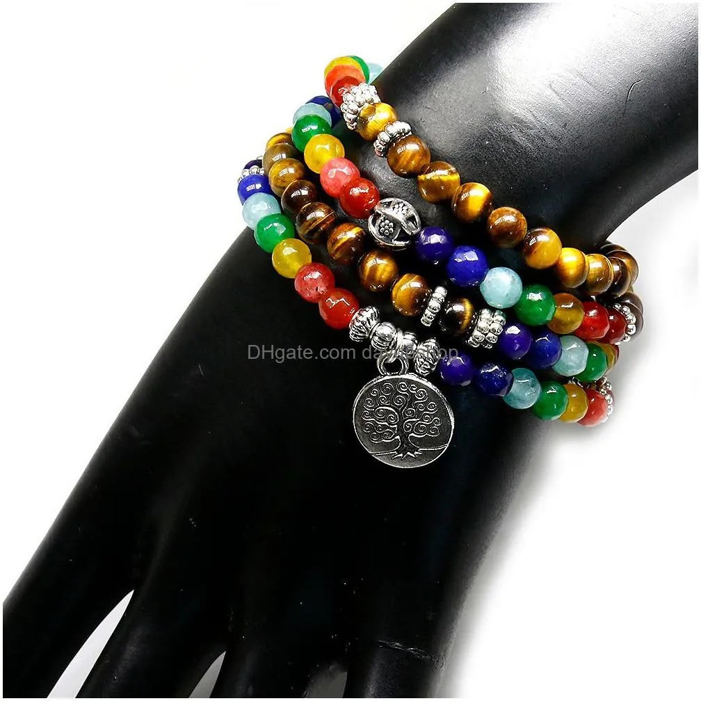 charm bracelets natural 7 chakra tiger eye mala 108 buddha healing yoga bracelet for women and man jewelry dropship 230215