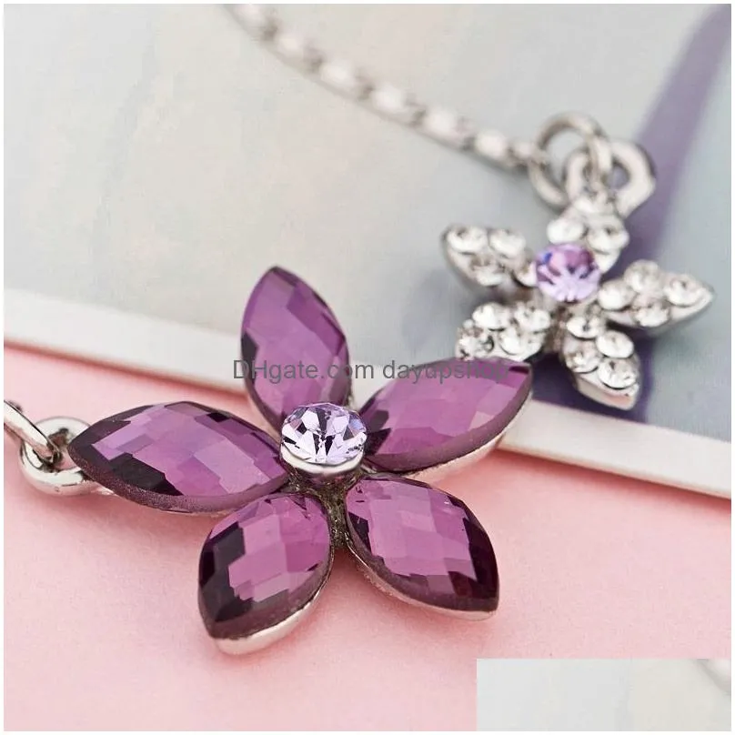 wedding jewelry sets purple crystal flower necklace earrings fashion indian charm brand birthday gifts wholesale 221109