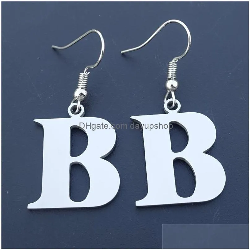 dangle & chandelier fashion grey silver tone k letter jewelry stainless steel alphabet 26 letters from a to z drop earrings for women