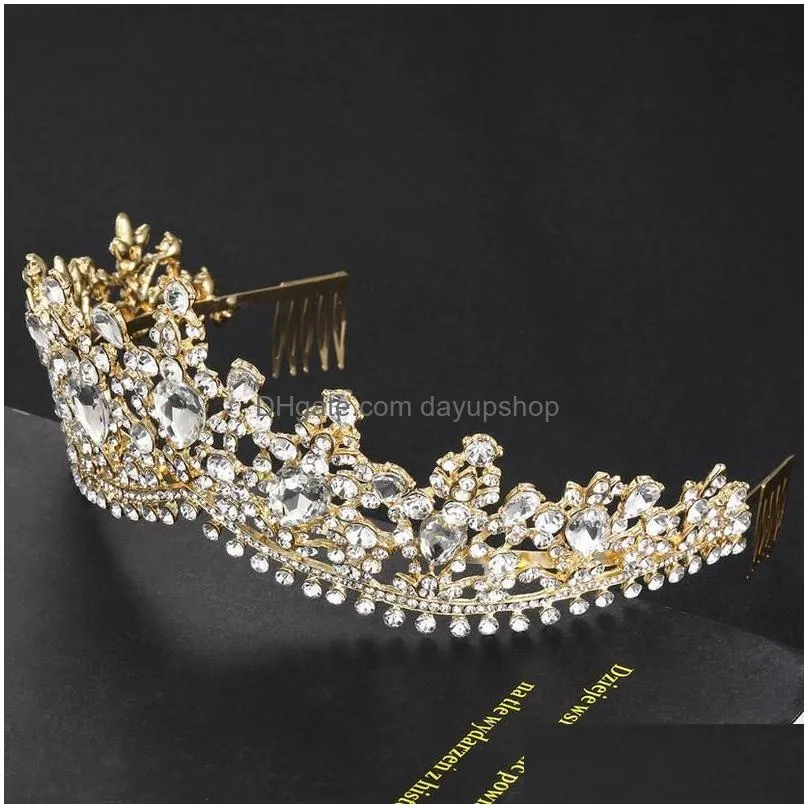 wedding hair jewelry baroque rose gold pink crystal bridal tiara crown with comb pageant prom veil headband accessories 220831