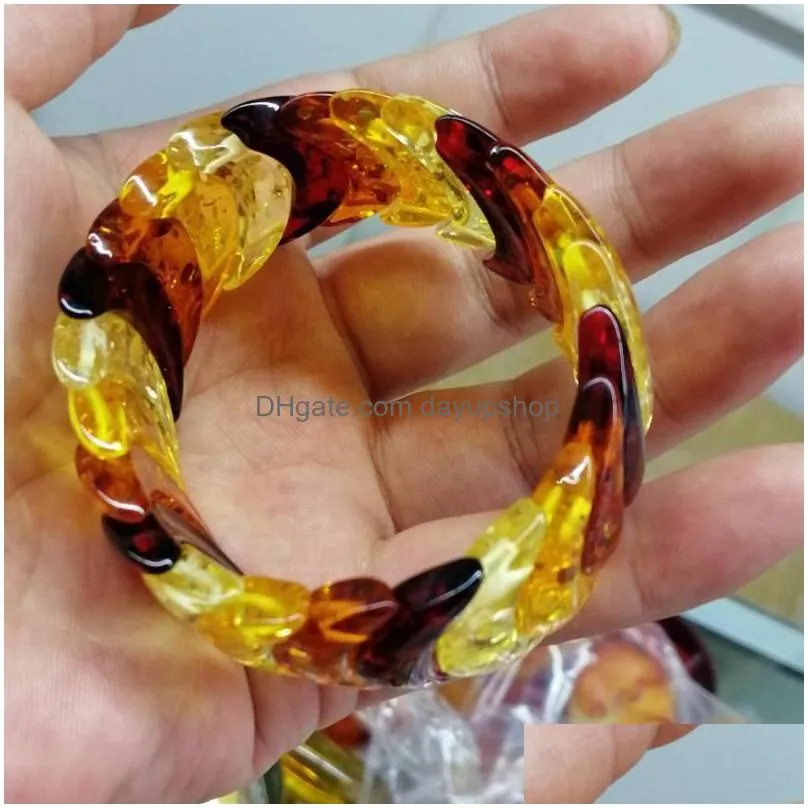 bangle natural amber colorful bracelet women men colored honey wax baltic ambers elastic beaded amulet bracelets girlfriend mom gifts