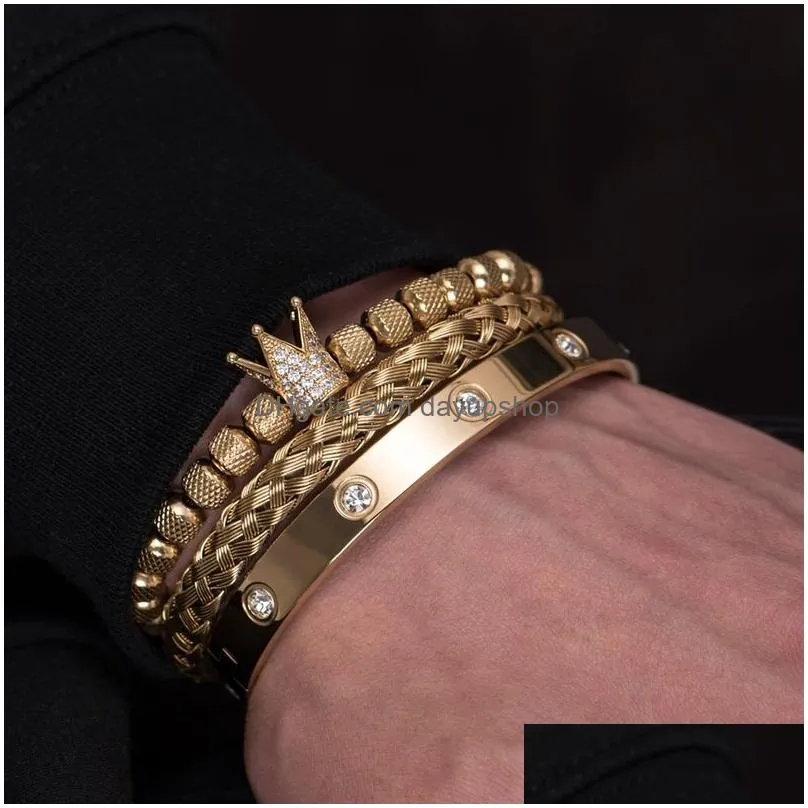 bangle luxury micro pave cz crown roman royal charm men bracelets stainless steel crystals bangles couple handmade jewelry gift 220831