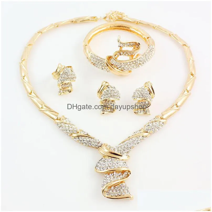 wedding jewelry sets wholesale fashion gold color alloy necklace bracelet ring earrings for women bridal 221109