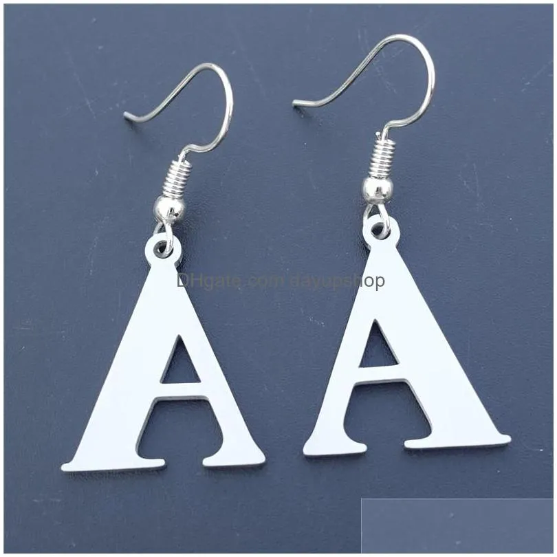 dangle & chandelier fashion grey silver tone k letter jewelry stainless steel alphabet 26 letters from a to z drop earrings for women