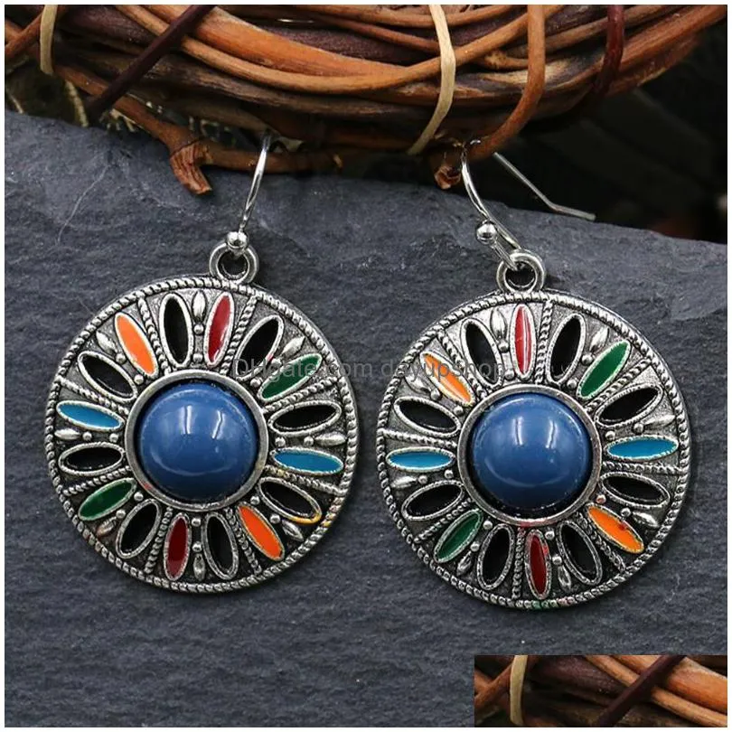 dangle earrings 2022 trend hand of fatima geometric women female natural stone tribal jewelry wholesale