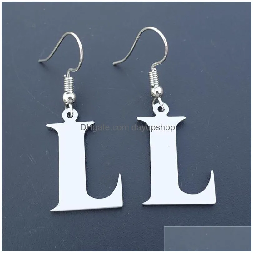 dangle & chandelier fashion grey silver tone k letter jewelry stainless steel alphabet 26 letters from a to z drop earrings for women