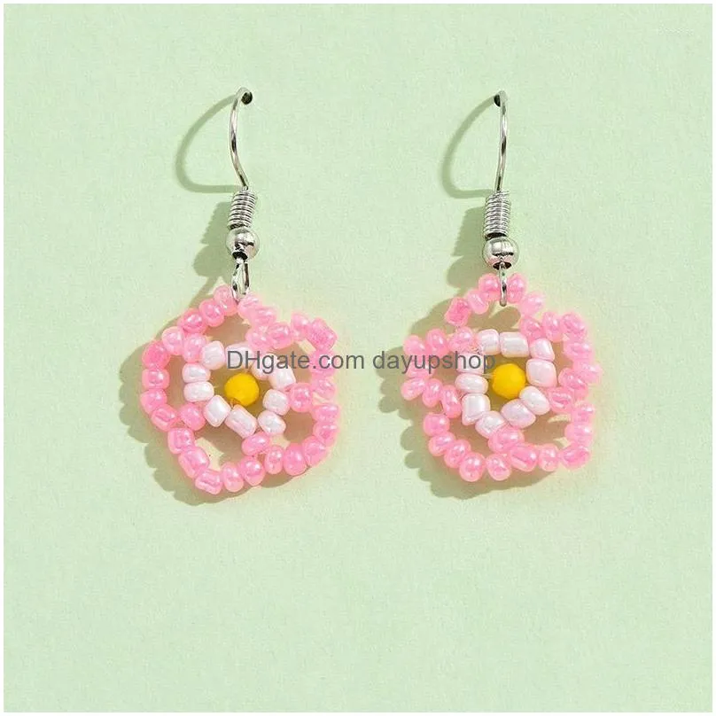 dangle earrings bohemia candy color handmade woven flower for women girls colorful geometric jewelry gifts