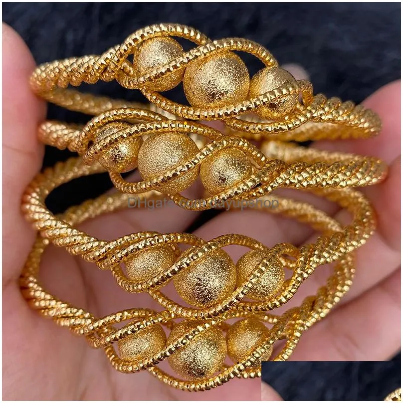 bangle 4pcs ethnic bead gold color dubai bangles for women 24k ball copper saudi arabic bracelet girls africa bangles wedding jewelry