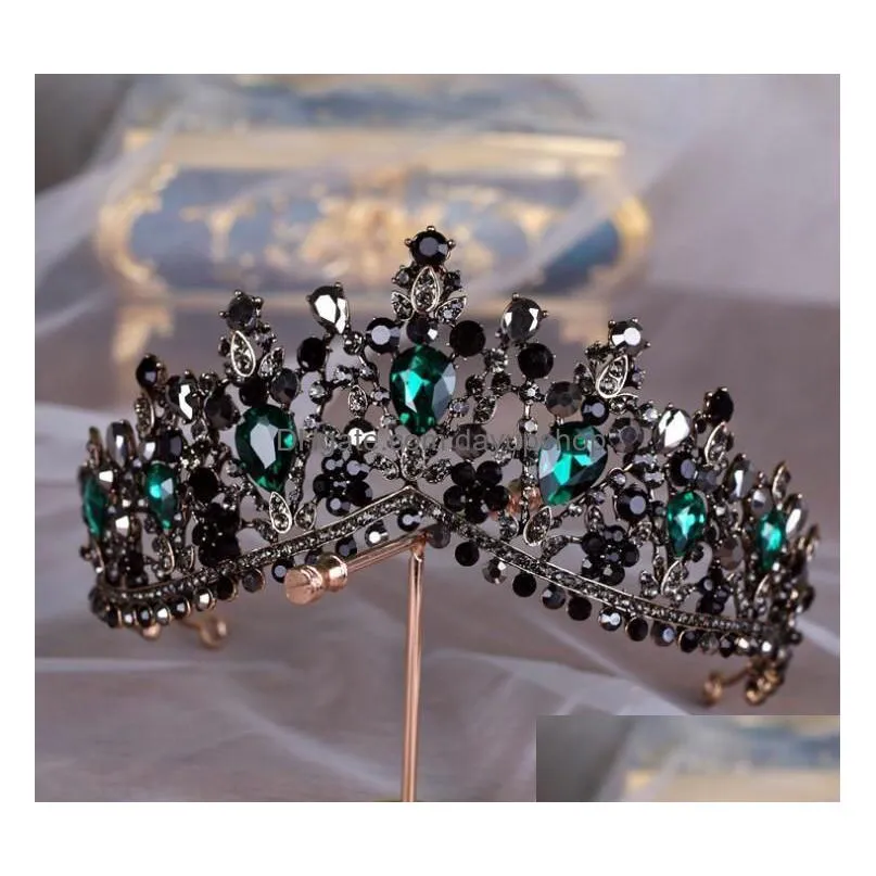 wedding hair jewelry kmvexo european green crystal tiaras vintage black pageant crown baroque bridal accessories gift 221109