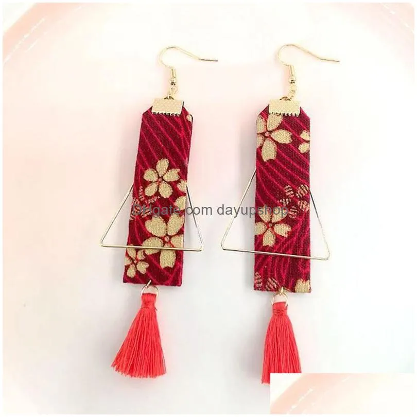dangle & chandelier doreenbeads fashion ethnic earrings retro fabric flower pattern pendant hollow triangle trendy jewelry for women 1