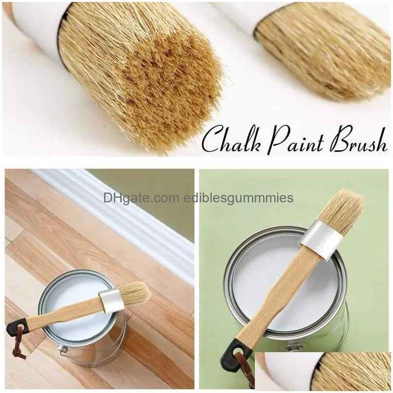  3pack chalk and wax paint brushes bristle stencil brushes for wood furniture home wall decor