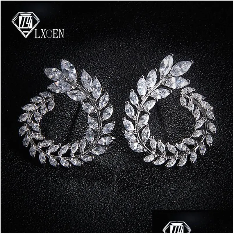 stud lexon luxury olive branch cubic zirconia earrings for women white gold color trendy brand brincos gift e119 221119