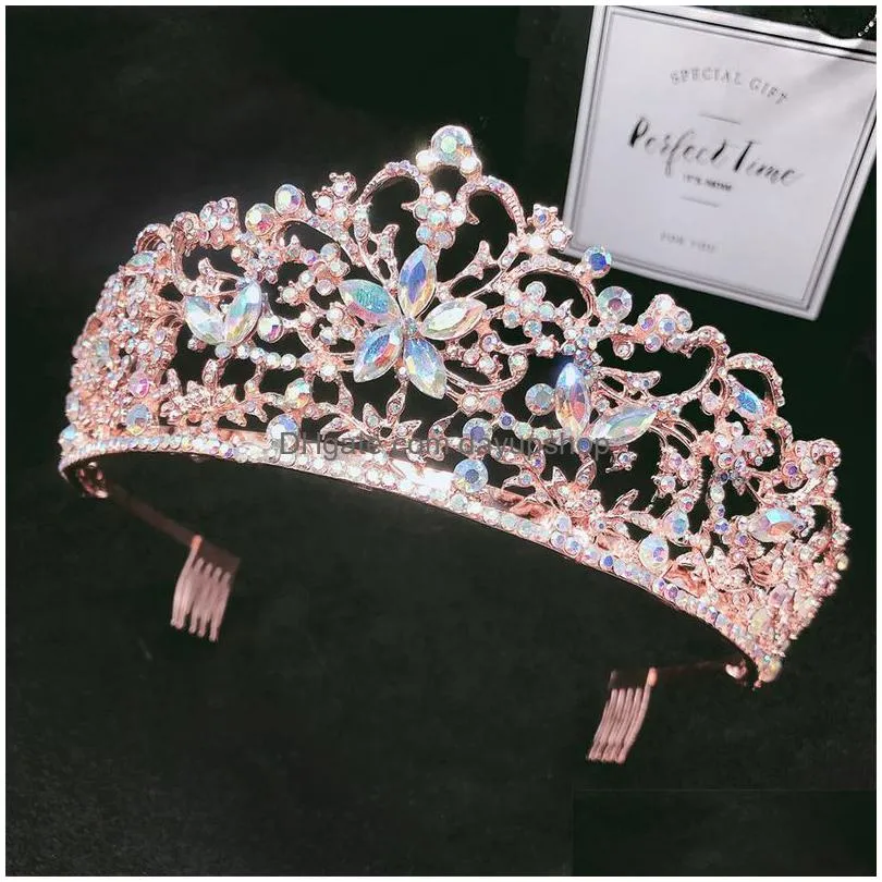 wedding hair jewelry baroque vintage rose gold color crystal flowers bridal tiaras crown pageant crowns with comb accessories 220831