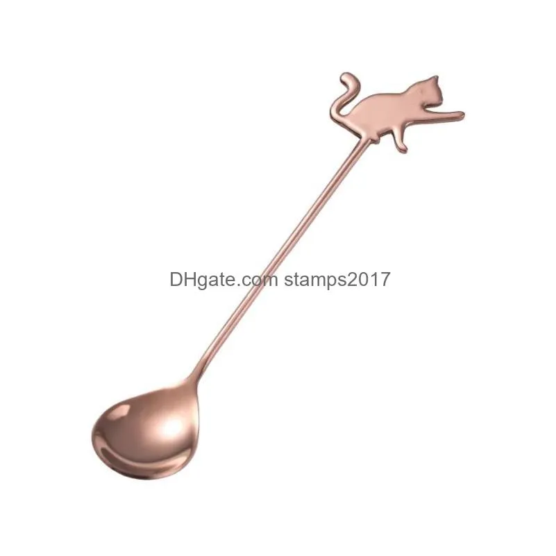 ice cream spoon 304 stainless steel coffee stirring scoop cute cat fish decor long handle scoops water drop shape creative sn4125