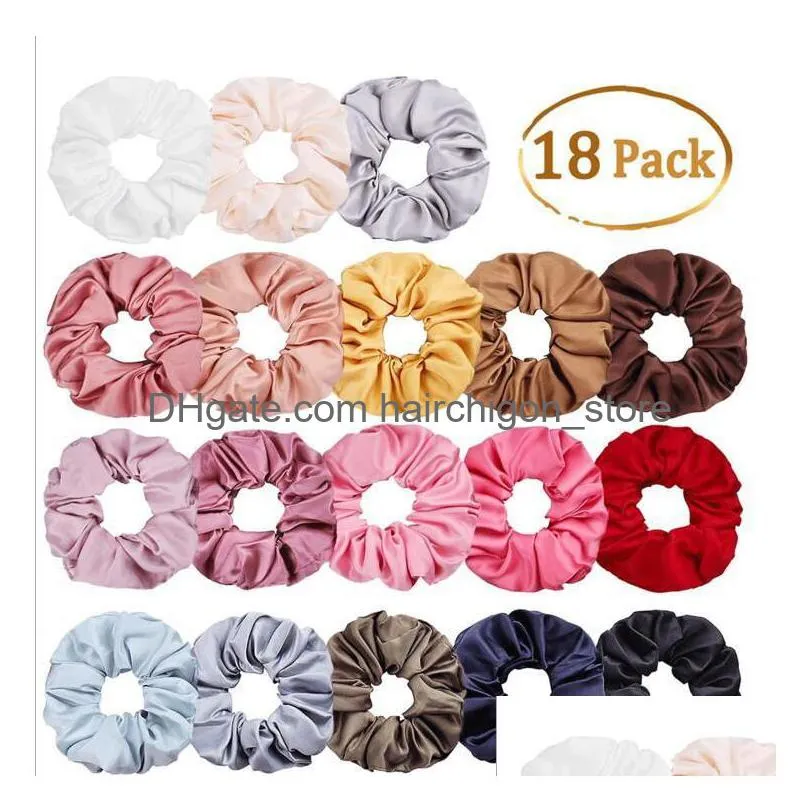  fashion satin women girls solid color elastic hair bands sweet simple colors sports dance scrunchie girls hair accessories