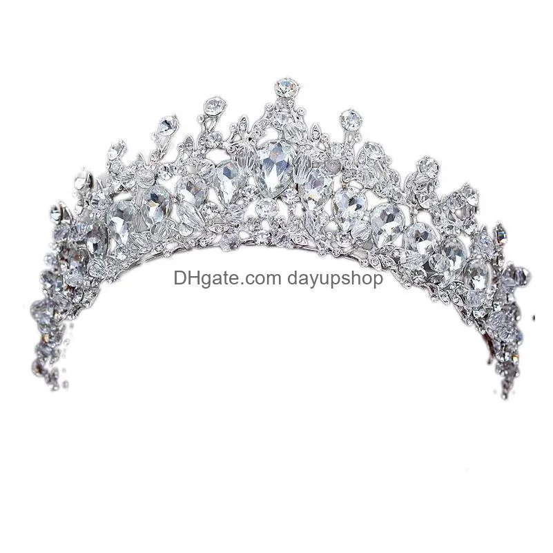 wedding hair jewelry baroque magnificent bridal crown tiaras vintage silver plated crystal beads diadem for women accessories 220831