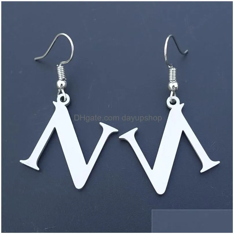 dangle & chandelier fashion grey silver tone k letter jewelry stainless steel alphabet 26 letters from a to z drop earrings for women